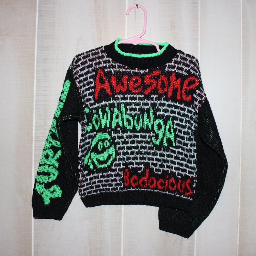 RARE1990 Teenage Mutant Ninja Turtles Christmas Kid Sweater "Awesome,cowabunga."